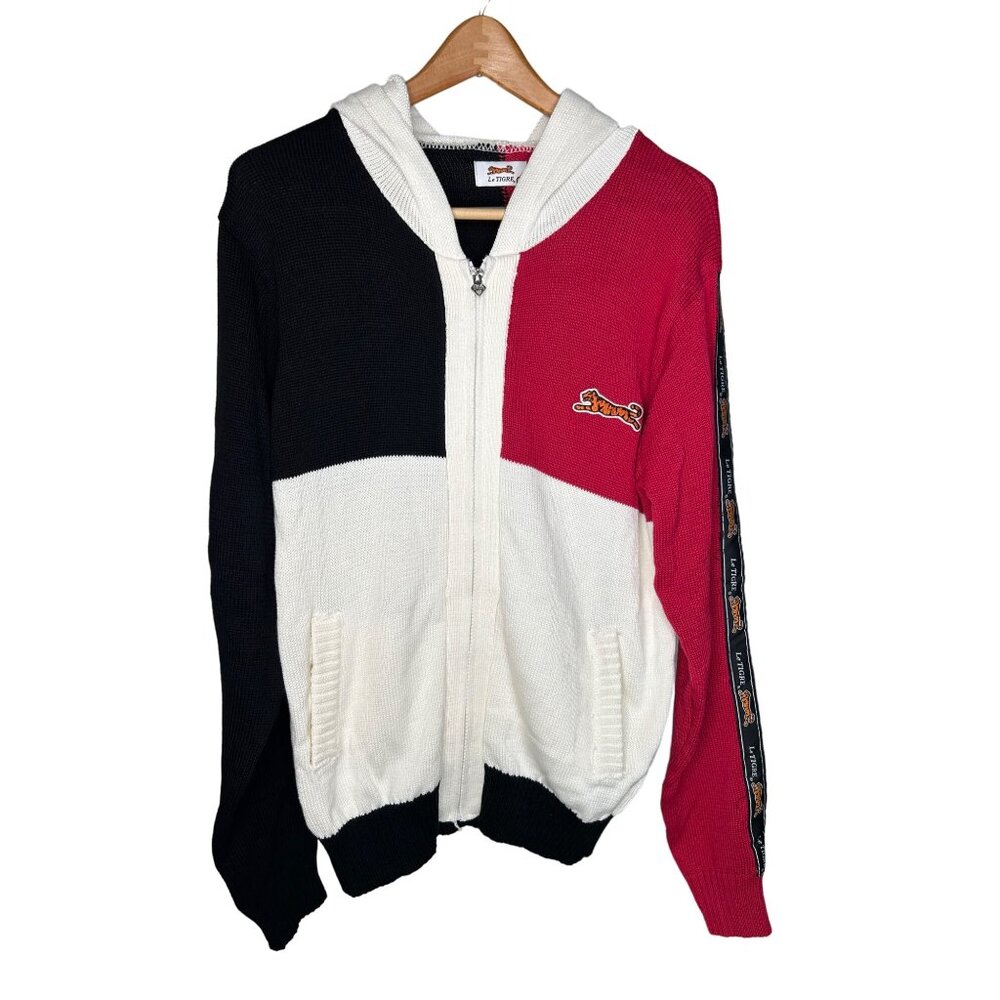 Le Tigre Colorblock Full Zip Hoodie Tiger Patch Red Black Size Medium